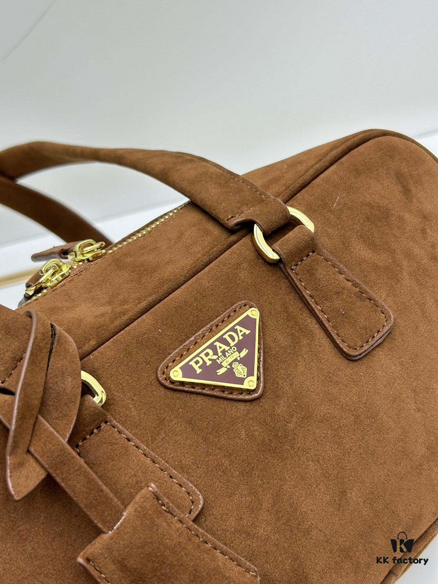 Vintage Prada Suede Bag with Box and Long Handle, Retro Merlot Style