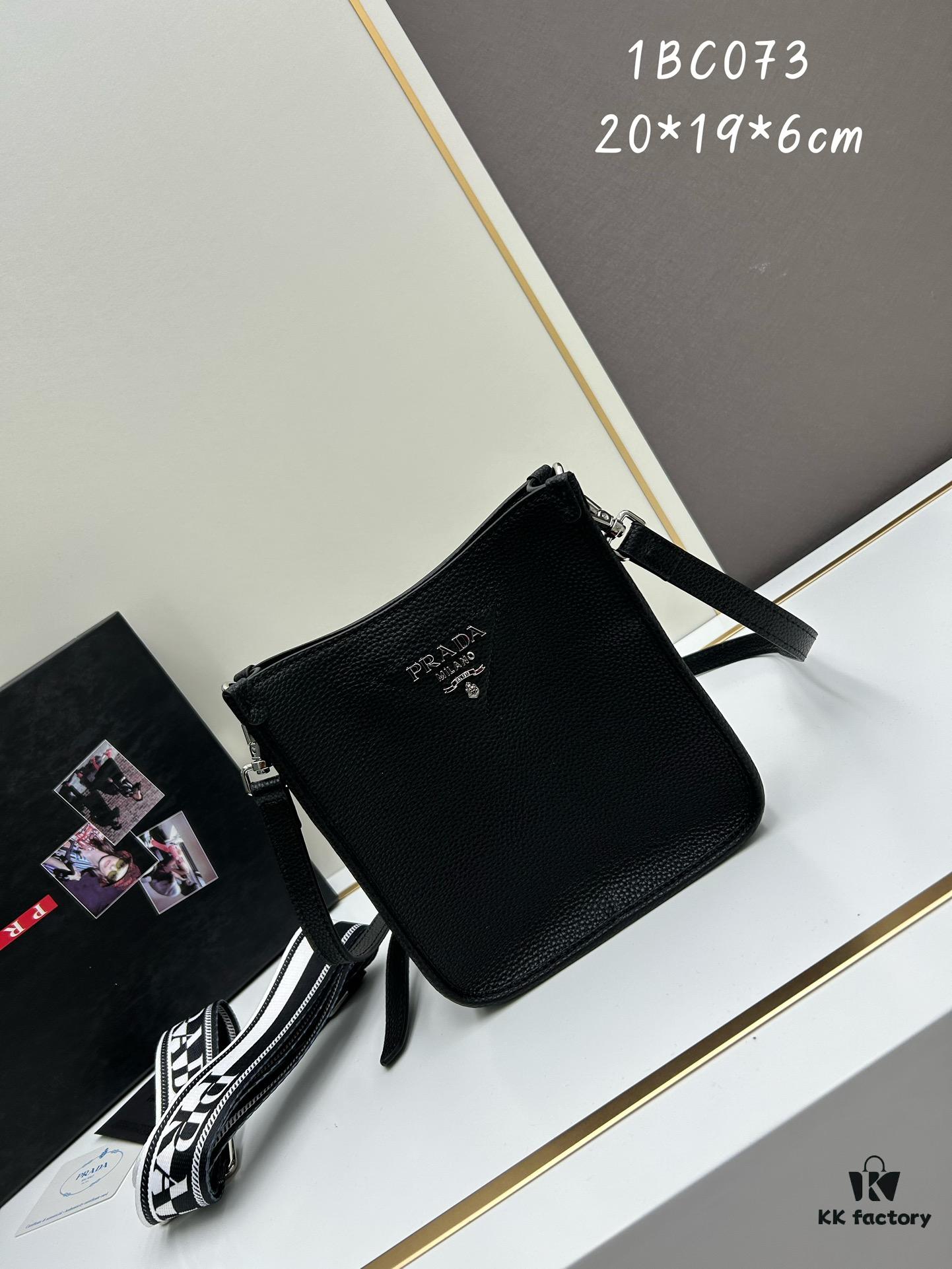 High-Quality PRADA Shoulder Crossbody Bag - Imported Full-Grain Coarse Crispy Calf Leather, Detachable Logo Woven Strap, Metal Triangular Logo, Magnetic Closure