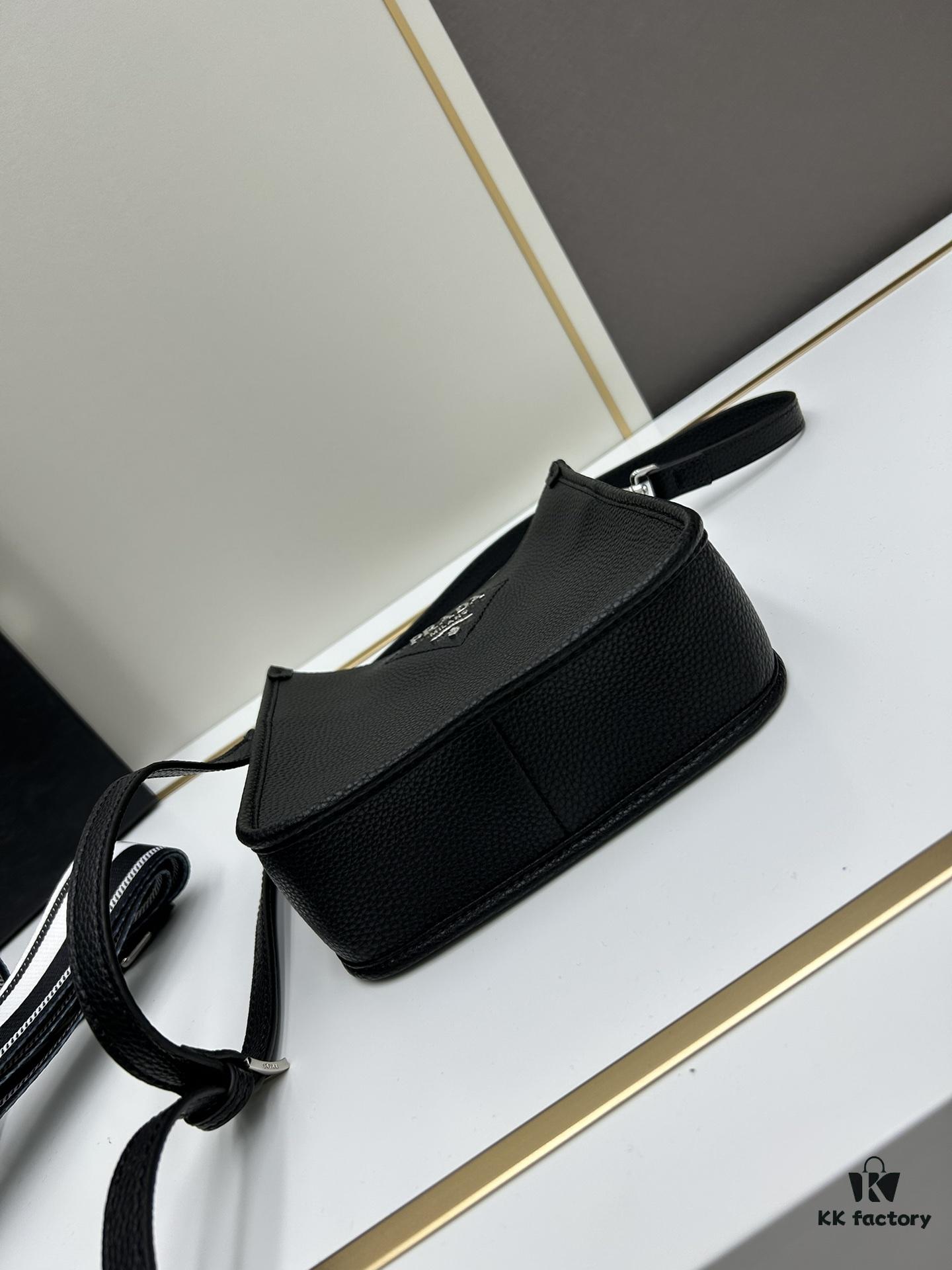 High-Quality PRADA Shoulder Crossbody Bag - Imported Full-Grain Coarse Crispy Calf Leather, Detachable Adjustable Straps, Metal Logo, Magnetic Closure