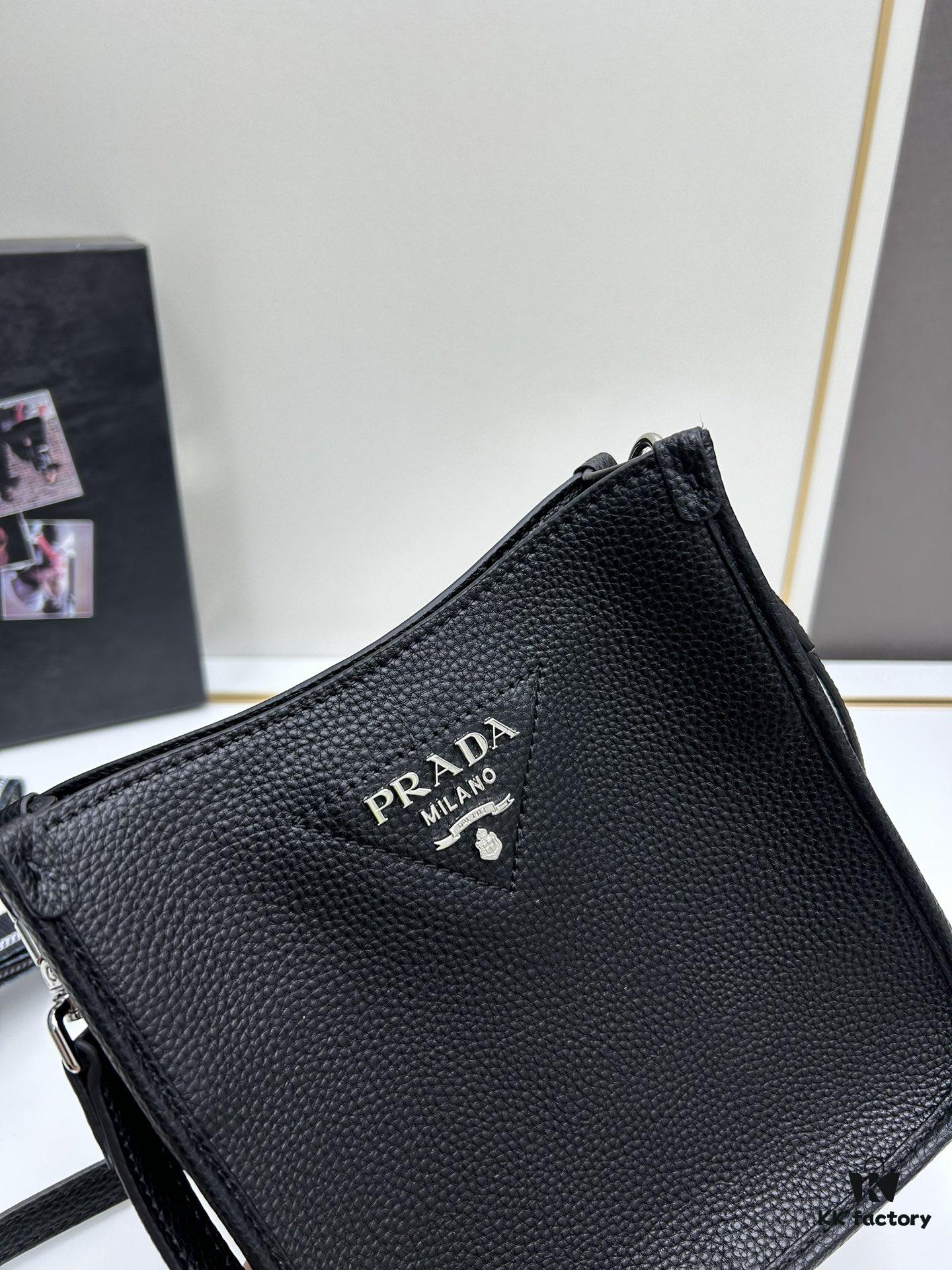 High-Quality PRADA Shoulder Crossbody Bag - Imported Full-Grain Coarse Crispy Calf Leather, Detachable Adjustable Straps, Metal Logo, Magnetic Closure