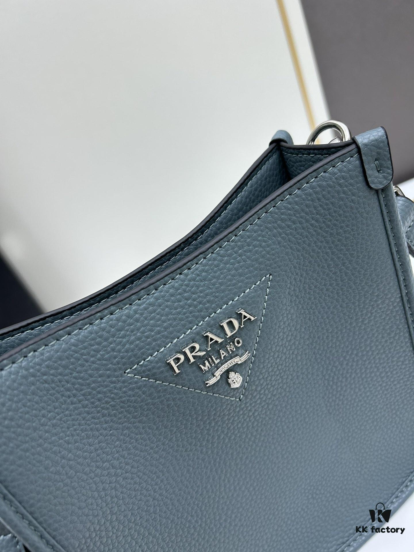 High-Quality PRADA Shoulder Crossbody Bag with Dual Straps - Genuine Full-Grain Crocodile Grain Leather, Metal Logo, Removable Adjustable Shoulder Straps