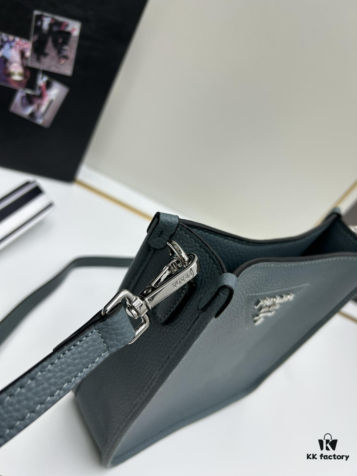 High-Quality PRADA Shoulder Crossbody Bag with Dual Straps - Genuine Full-Grain Crocodile Grain Leather, Metal Logo, Removable Adjustable Shoulder Straps