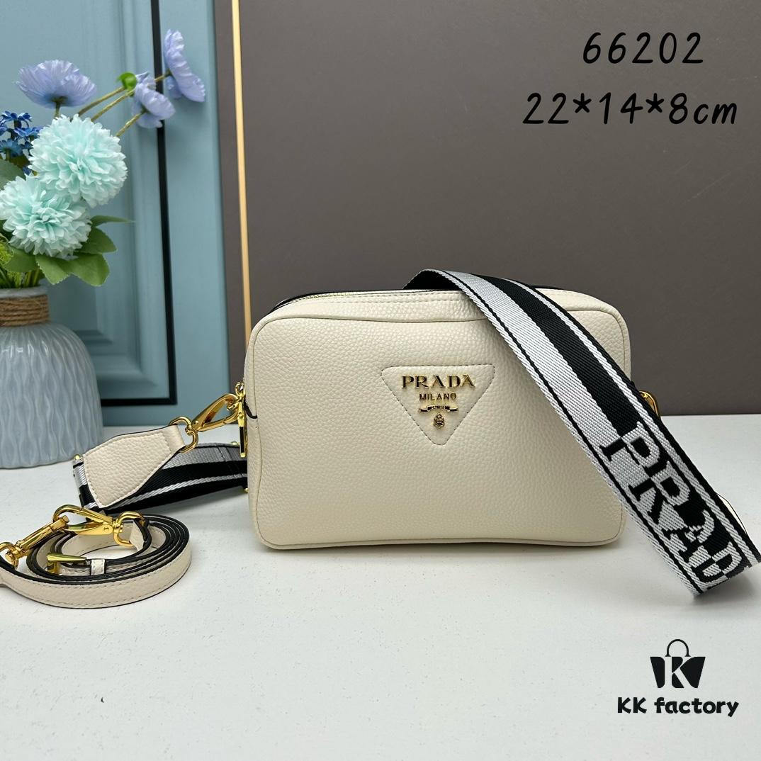 PRADA Double-Strap Camera Bag in Imported Full-Grain Coarse Lychee Leather