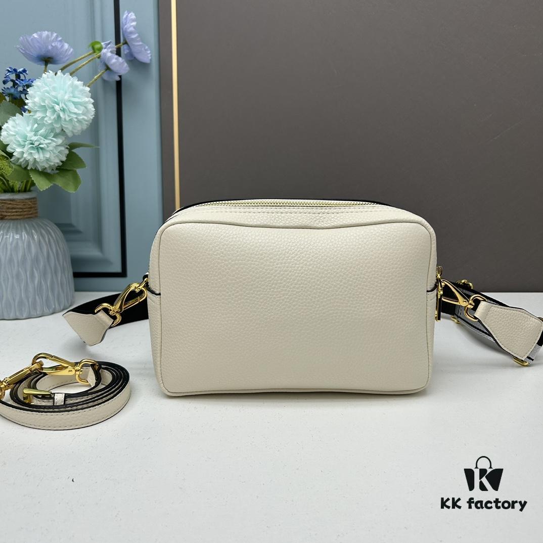 PRADA Double-Strap Camera Bag in Imported Full-Grain Coarse Lychee Leather