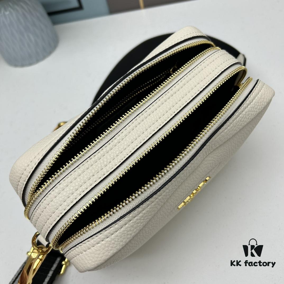 PRADA Double-Strap Camera Bag in Imported Full-Grain Coarse Lychee Leather