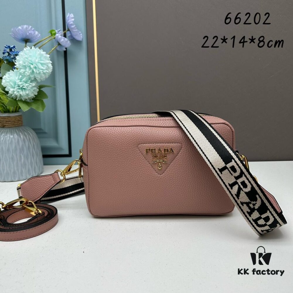 PRADA Double-Strap Camera Bag in Imported Full-Grain Coarse Lychee-Textured Cowhide Leather