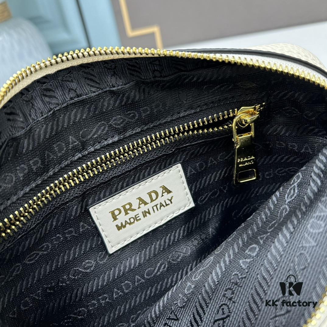 PRADA Double-Strap Camera Bag in Imported Full-Grain Coarse Lychee Leather