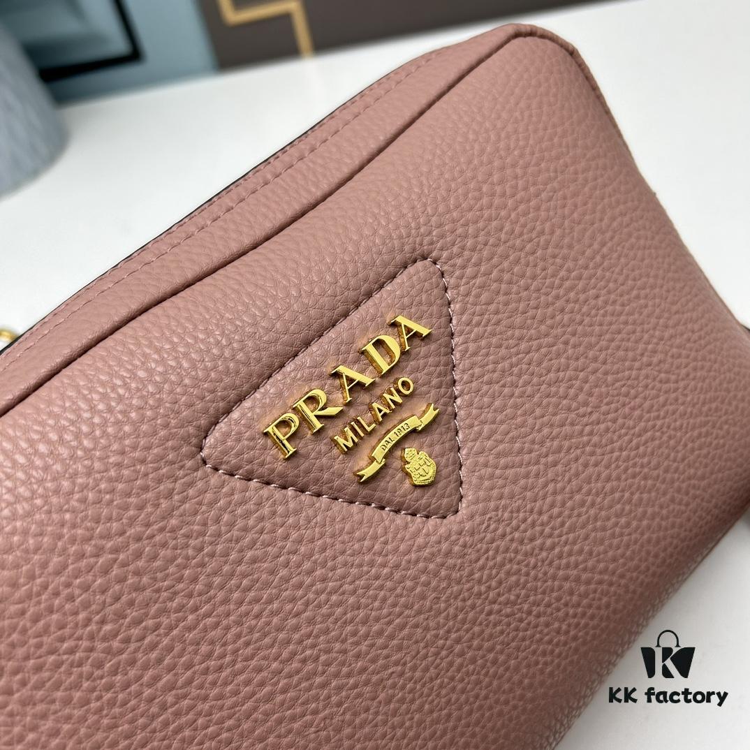 PRADA Double-Strap Camera Bag in Imported Full-Grain Coarse Lychee-Textured Cowhide Leather