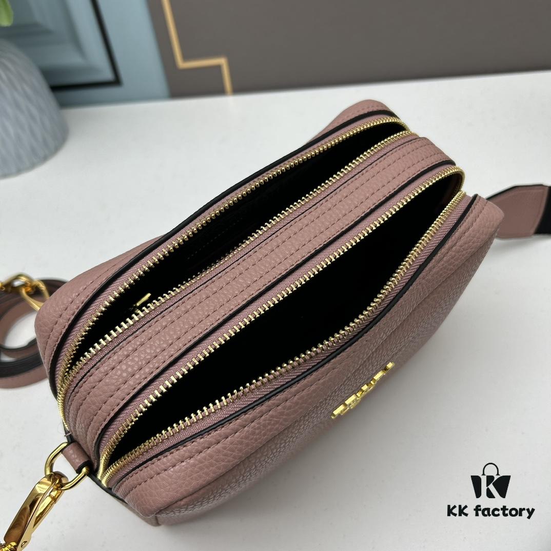 PRADA Double-Strap Camera Bag in Imported Full-Grain Coarse Lychee-Textured Cowhide Leather