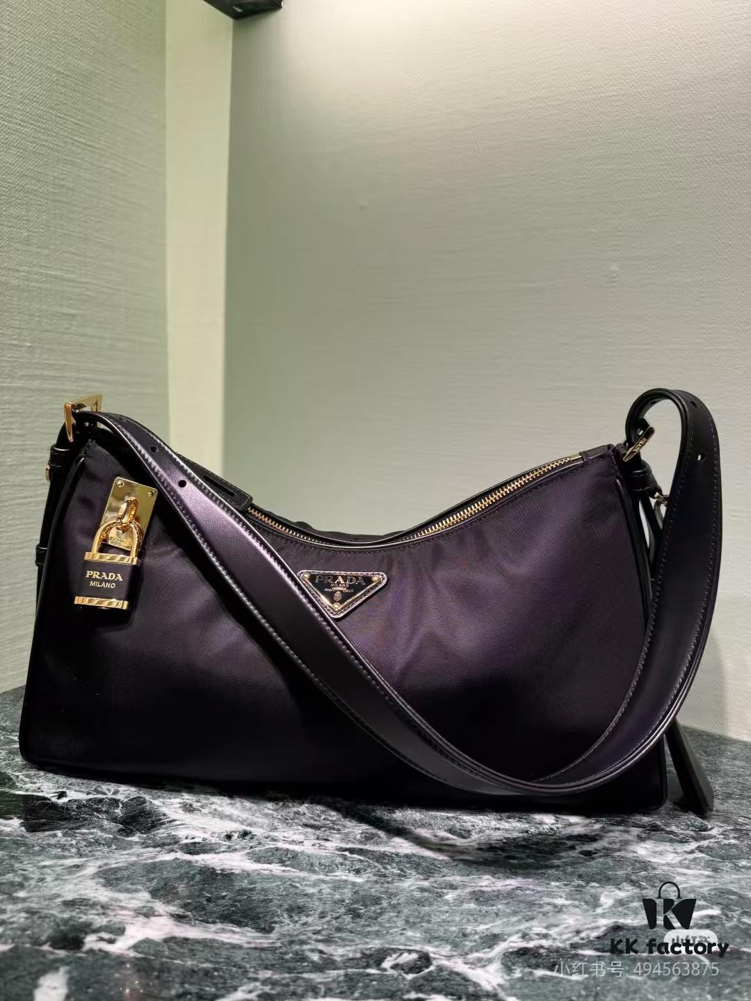 PRADA Counter New Arrival (Full Leather Series) - Original Order Quality with Authentic Hardware, Wrinkled Lacquer Cowhide and Suede Shoulder Bag