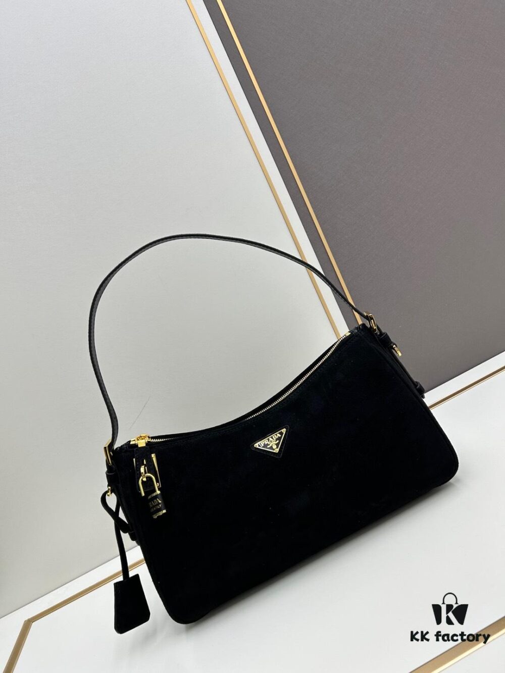 PRADA New Arrival Genuine Leather Shoulder Bag - Full Grain Wrinkled Lacquer Cowhide & Suede with Enamel Triangle Logo