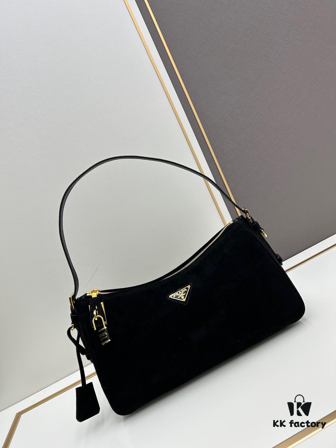 PRADA New Arrival Genuine Leather Shoulder Bag - Full Grain Wrinkled Lacquer Cowhide & Suede with Enamel Triangle Logo