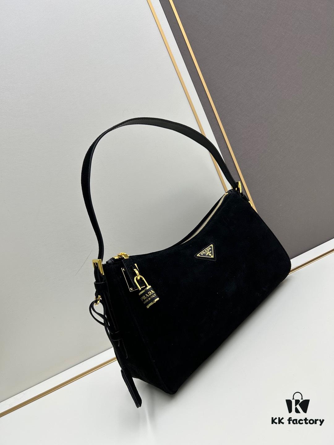 PRADA New Arrival Genuine Leather Shoulder Bag - Full Grain Wrinkled Lacquer Cowhide & Suede with Enamel Triangle Logo