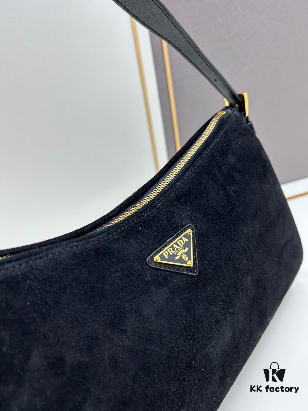 PRADA New Arrival Genuine Leather Shoulder Bag - Full Grain Wrinkled Lacquer Cowhide & Suede with Enamel Triangle Logo