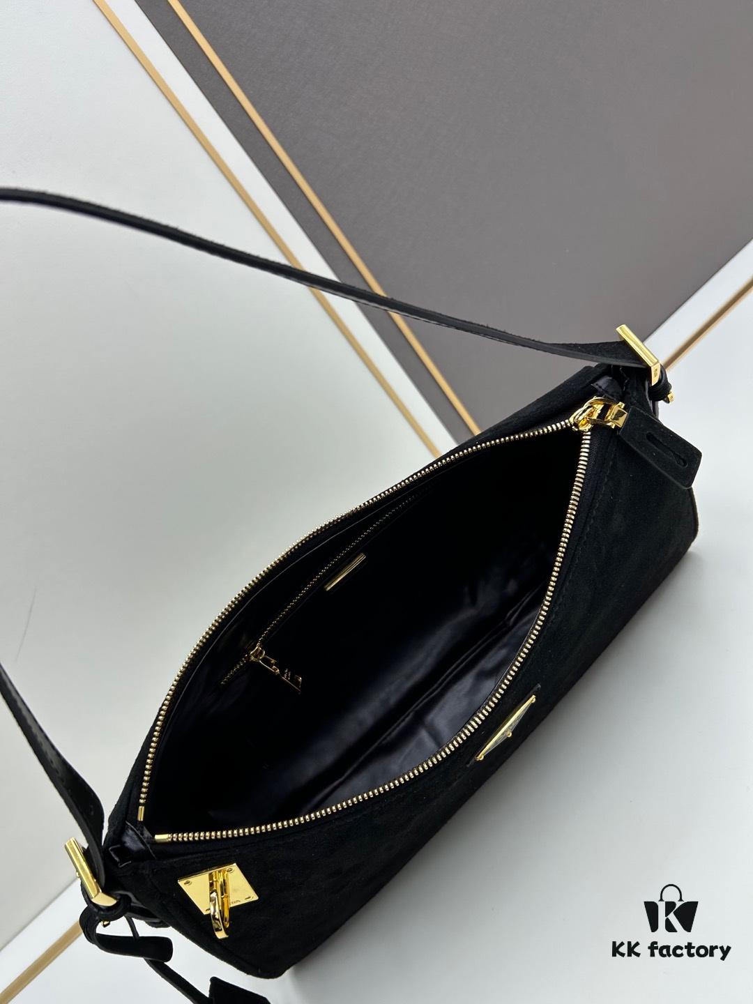 PRADA New Arrival Genuine Leather Shoulder Bag - Full Grain Wrinkled Lacquer Cowhide & Suede with Enamel Triangle Logo