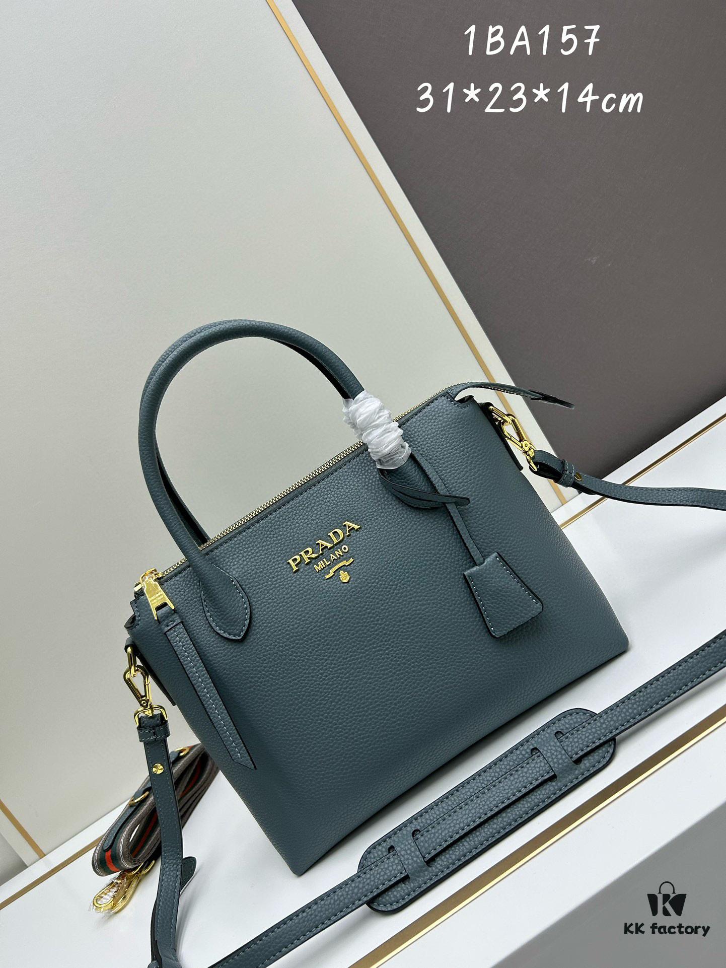 PRADA Classic Reissue Leather Bag with Dual Shoulder Straps, Calfskin with Jacquard Logo Lining, Gold-Tone Hardware, Removable Adjustable Leather and Colorful Fabric Straps