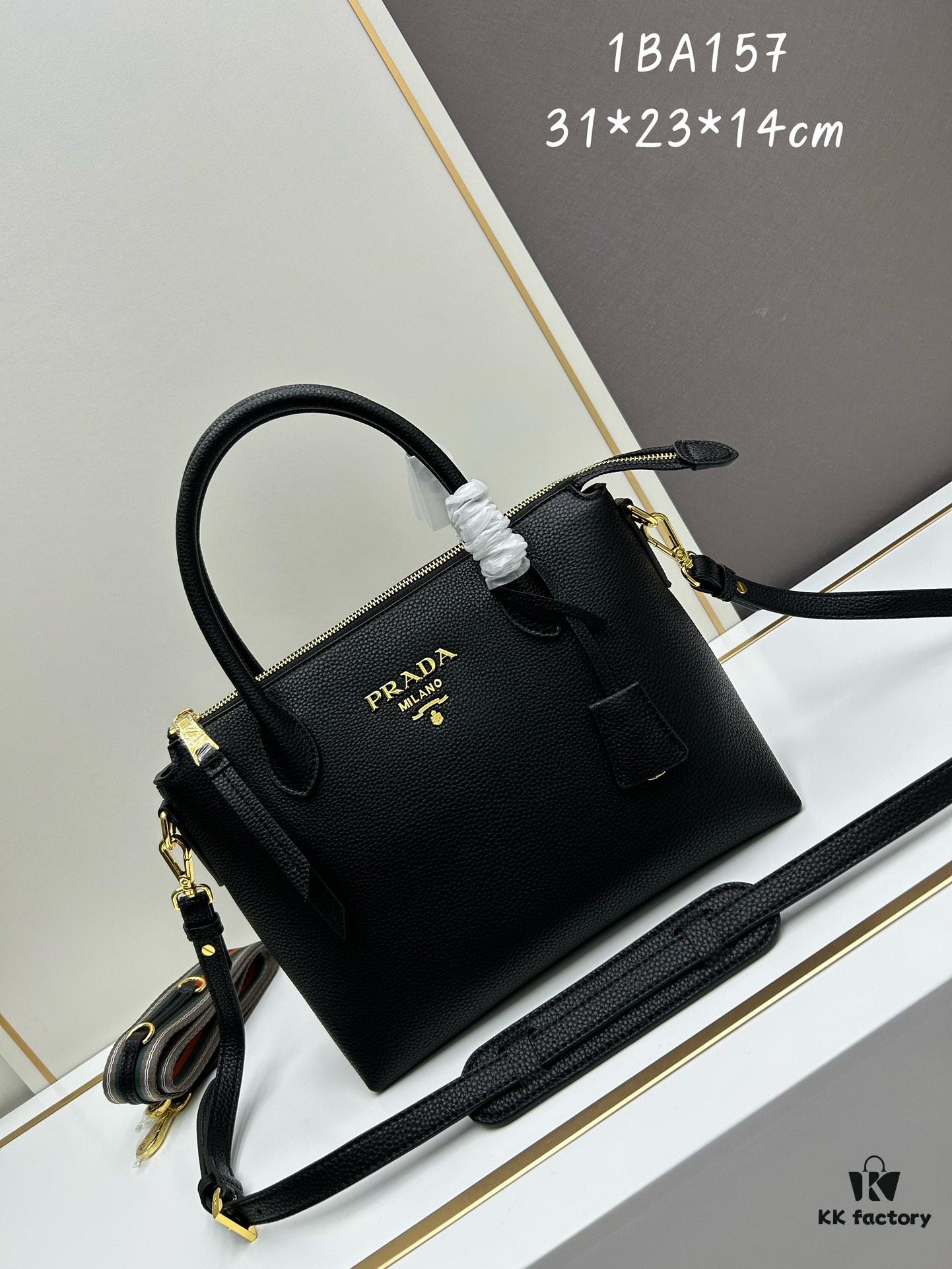 Classic Return 🌹 With Dual Shoulder Straps 💋 Calfskin Leather, Double Top Handles, Removable Adjustable Leather Strap, Removable Adjustable Colorful Fabric Strap, Gold-Tone Hardware, Engraved Metal Logo, Zip Closure, Two Interior Pockets, Jacquard PRADA Logo Lining