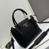 PRADA 1BA157 Classic Reissue 🔥 Calfskin Leather Bag with Dual Shoulder Straps 💋 Double Top Handles Removable Adjustable Leather Strap Removable Adjustable Colorful Fabric Strap Gold-Tone Hardware Engraved Metal Logo Zip Closure Two Interior Pockets Jacquard PRADA Logo Lining
