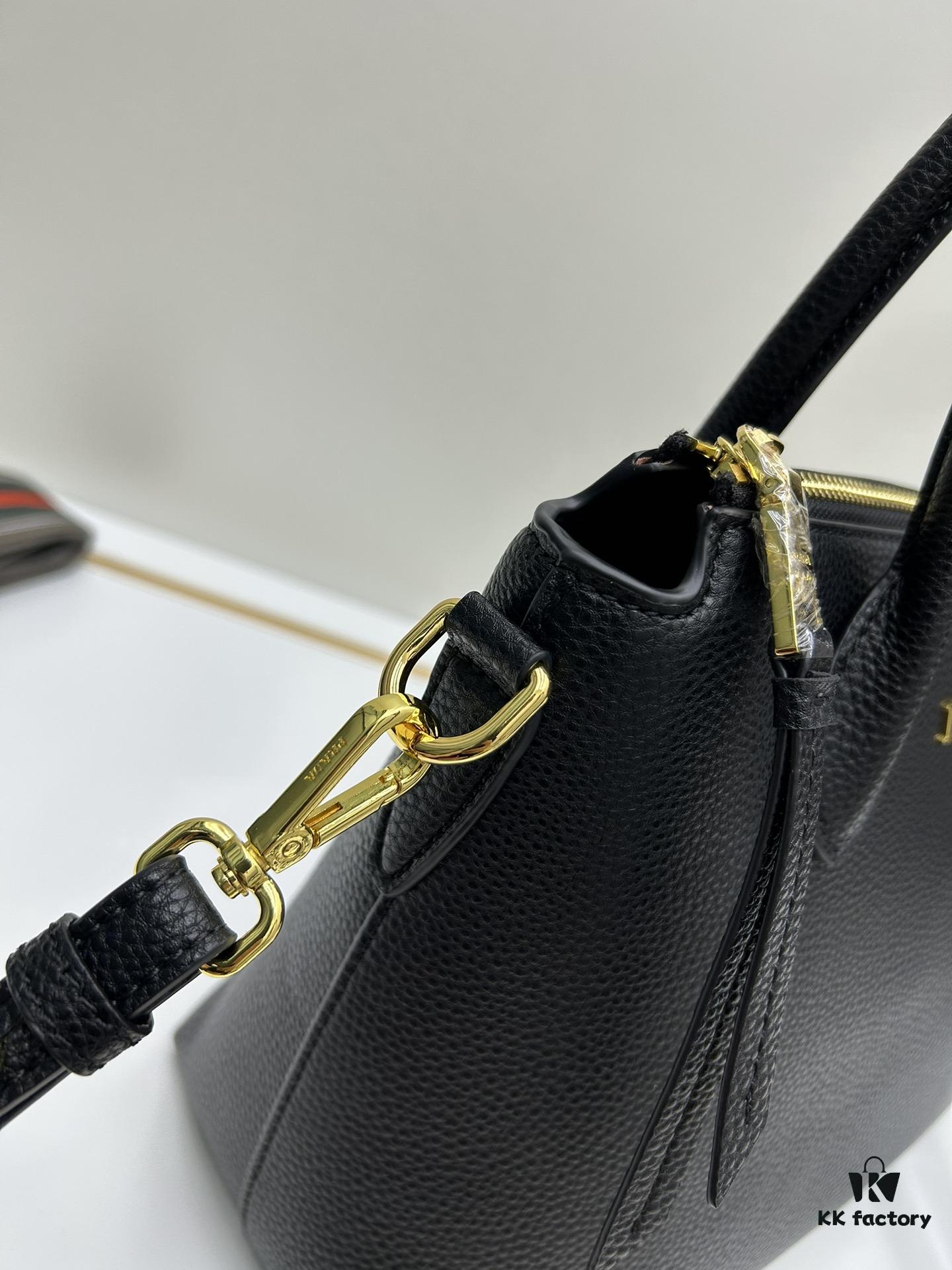 PRADA 1BA157 Classic Reissue 🔥 Calfskin Leather Bag with Dual Shoulder Straps 💋 Double Top Handles Removable Adjustable Leather Strap Removable Adjustable Colorful Fabric Strap Gold-Tone Hardware Engraved Metal Logo Zip Closure Two Interior Pockets Jacquard PRADA Logo Lining