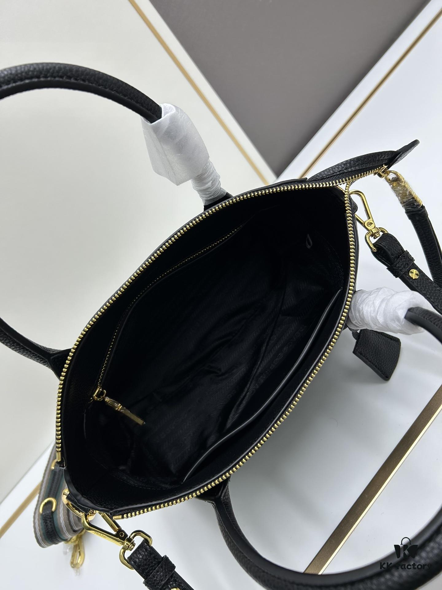 PRADA 1BA157 Classic Reissue 🔥 Calfskin Leather Bag with Dual Shoulder Straps 💋 Double Top Handles Removable Adjustable Leather Strap Removable Adjustable Colorful Fabric Strap Gold-Tone Hardware Engraved Metal Logo Zip Closure Two Interior Pockets Jacquard PRADA Logo Lining