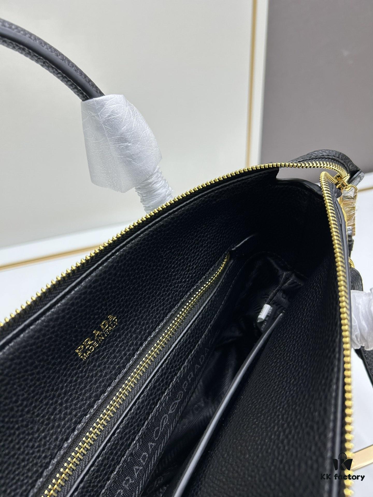 PRADA 1BA157 Classic Reissue 🔥 Calfskin Leather Bag with Dual Shoulder Straps 💋 Double Top Handles Removable Adjustable Leather Strap Removable Adjustable Colorful Fabric Strap Gold-Tone Hardware Engraved Metal Logo Zip Closure Two Interior Pockets Jacquard PRADA Logo Lining