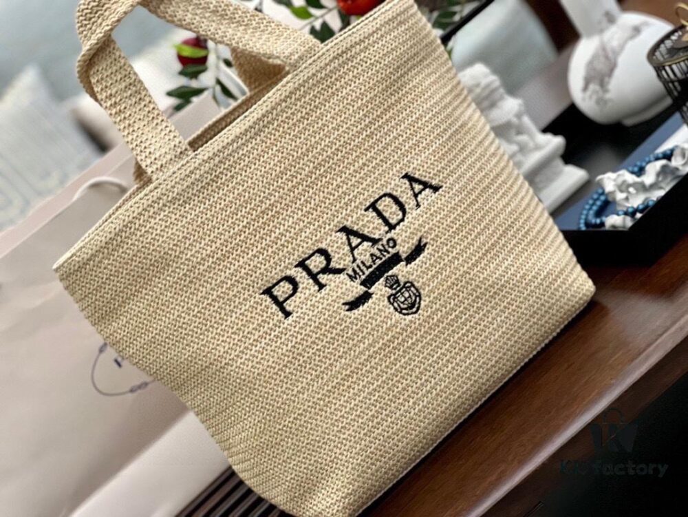 Prada Rattan Woven Bag in Black, Beige, Pink, Blue - Vacation Style Cute Handbag with Triangular Logo