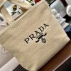 Prada Rattan Woven Bag in Black, Beige, Pink, Blue - Vacation Style Cute Handbag with Triangular Logo