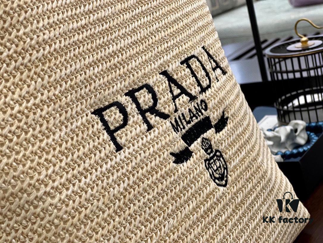 Prada Rattan Woven Bag in Black, Beige, Pink, Blue - Vacation Style Cute Handbag with Triangular Logo