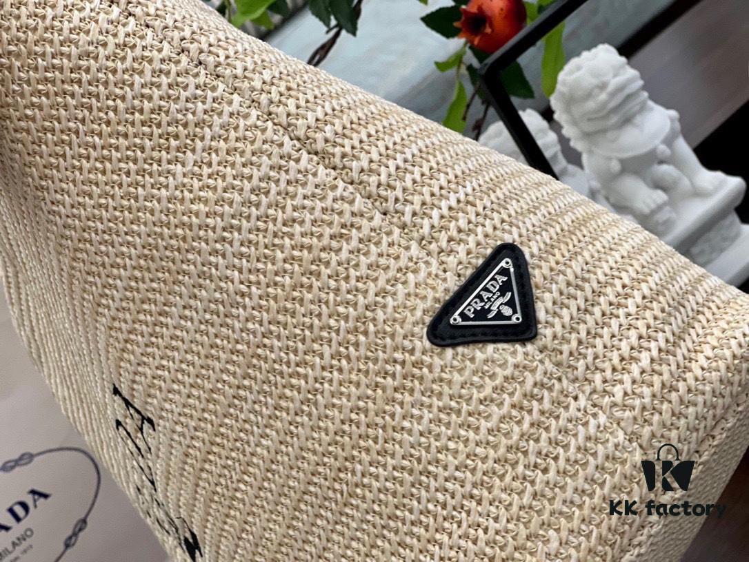 Prada Rattan Woven Bag in Black, Beige, Pink, Blue - Vacation Style Cute Handbag with Triangular Logo