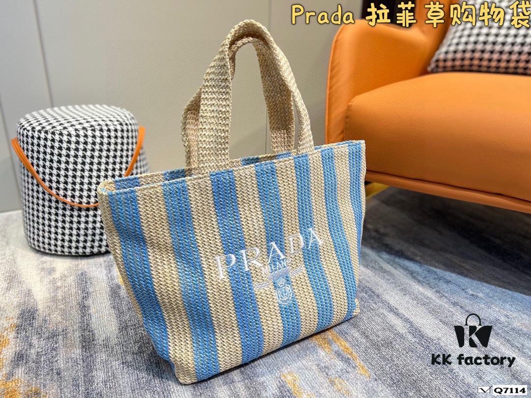 Prada Woven Straw Letter Bag in Black, Beige, Pink, Blue - Vacation Style Cute Handheld Bag with Triangular Logo
