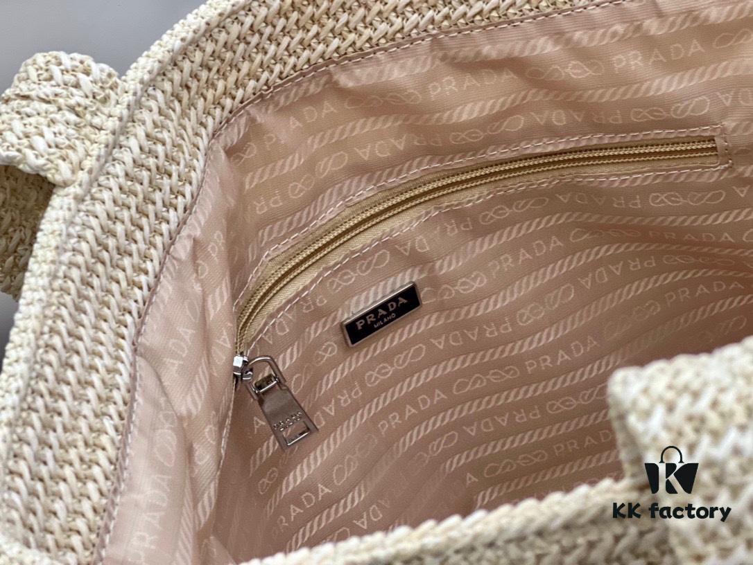 Prada Rattan Woven Bag in Black, Beige, Pink, Blue - Vacation Style Cute Handbag with Triangular Logo
