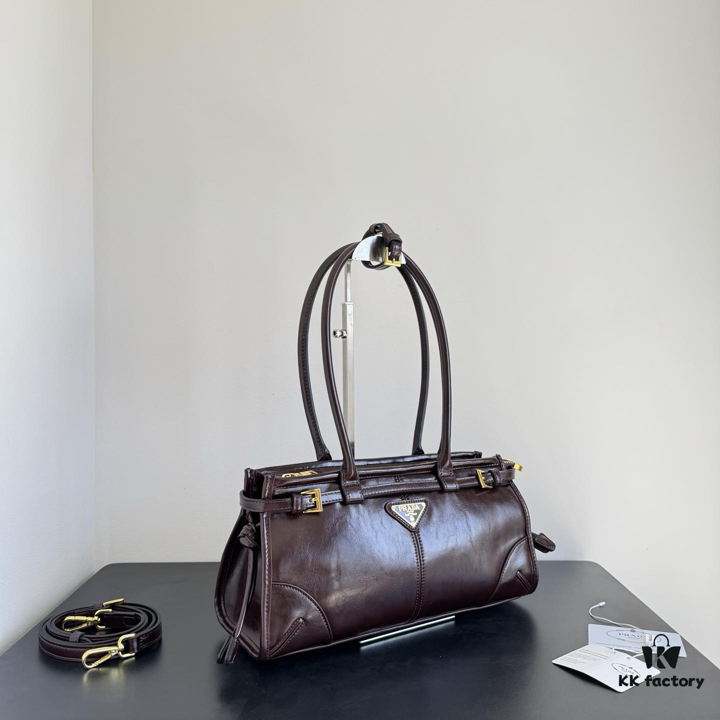 Prada Waxed Calfskin Handheld and Crossbody Bag