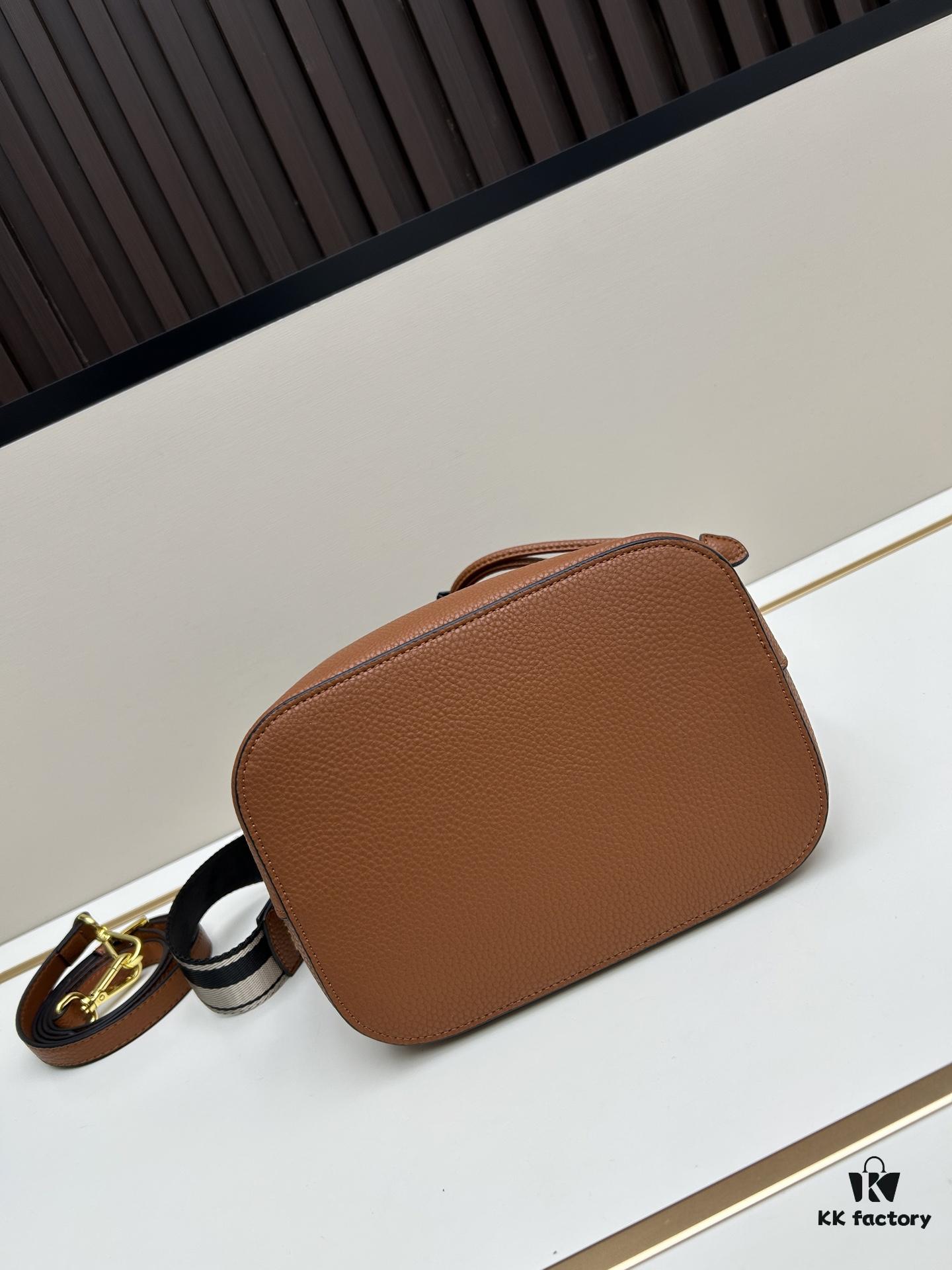 Prada New Arrival, Calfskin Leather with Pebbled Texture, Comes with Two Shoulder Straps – One Leather Strap and One Colorful Woven Strap for Stylish Versatility