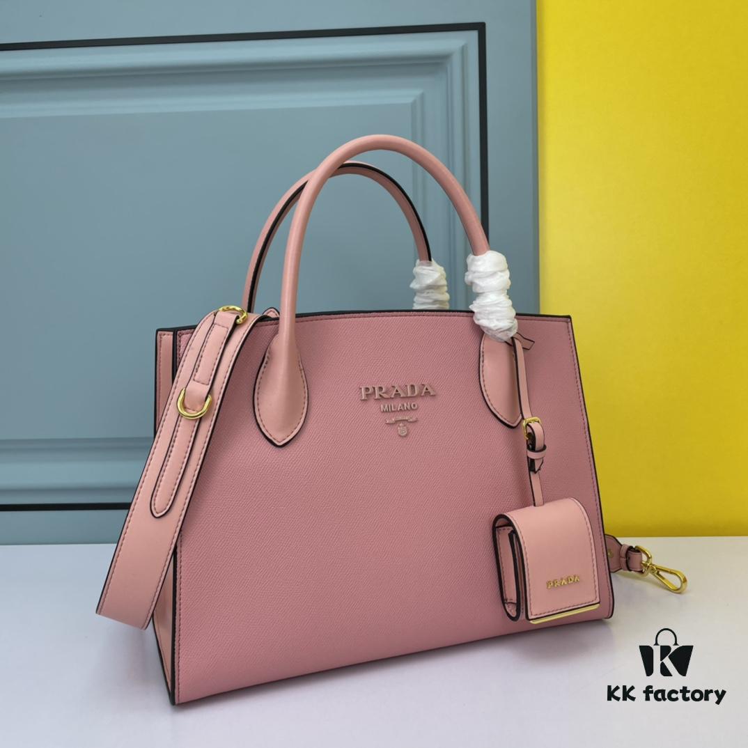 High-Quality Counter Product PRADA #66158 Premium Imported Coarse Cross Cowhide with Calfskin, 175 OEM Code, Enamel Same-Color Logo Pendant, Classic and Uniquely Elegant, 33 x 24 x 15cm