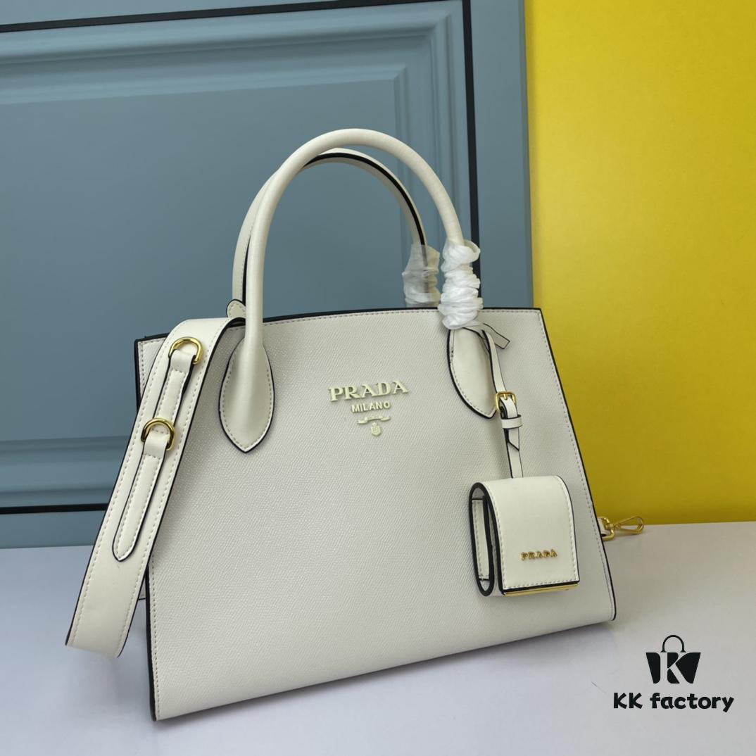 High-Quality Counter Product PRADA #66158 Premium Imported Coarse Cross Cowhide with Calfskin 175 OEM Code Enamel Same-Color Logo Pendant Classic and Unique Charm Fashionable and Elegant 33x24x15cm