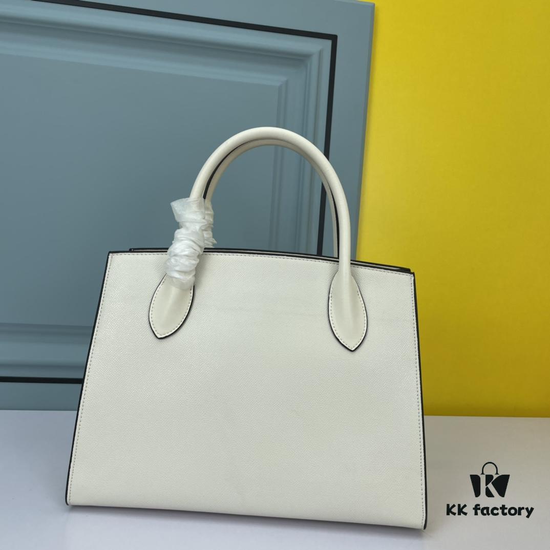 High-Quality Counter Product PRADA #66158 Premium Imported Coarse Cross Cowhide with Calfskin 175 OEM Code Enamel Same-Color Logo Pendant Classic and Unique Charm Fashionable and Elegant 33x24x15cm