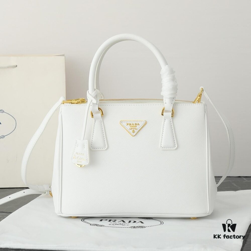 House Super Hot Selling Killer Bag, Saffiano Leather, Dual Top Handles, Detachable Adjustable Leather Shoulder Strap, Gold-Tone Hardware, Triangular Leather Patch with Metal Engraved Logo, Snap Button Closure on Sides, Two Exterior Zip Pockets, Three Interior Pockets Including One Zippered Pocket, Prada-Branded Lining