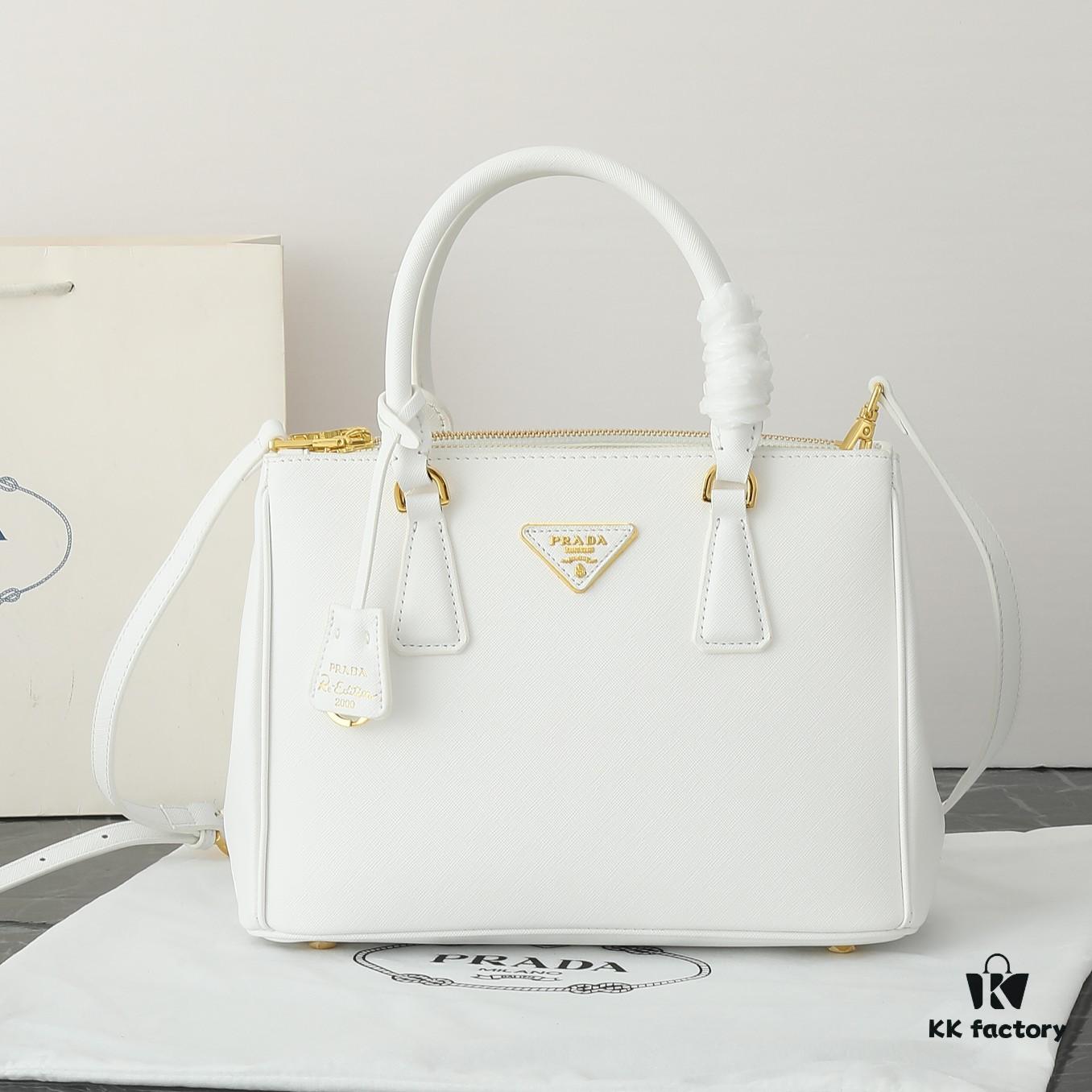 House Super Hot Selling Killer Bag, Saffiano Leather, Dual Top Handles, Detachable Adjustable Leather Shoulder Strap, Gold-Tone Hardware, Triangular Leather Patch with Metal Engraved Logo, Snap Button Closure on Sides, Two Exterior Zip Pockets, Three Interior Pockets Including One Zippered Pocket, Prada-Branded Lining