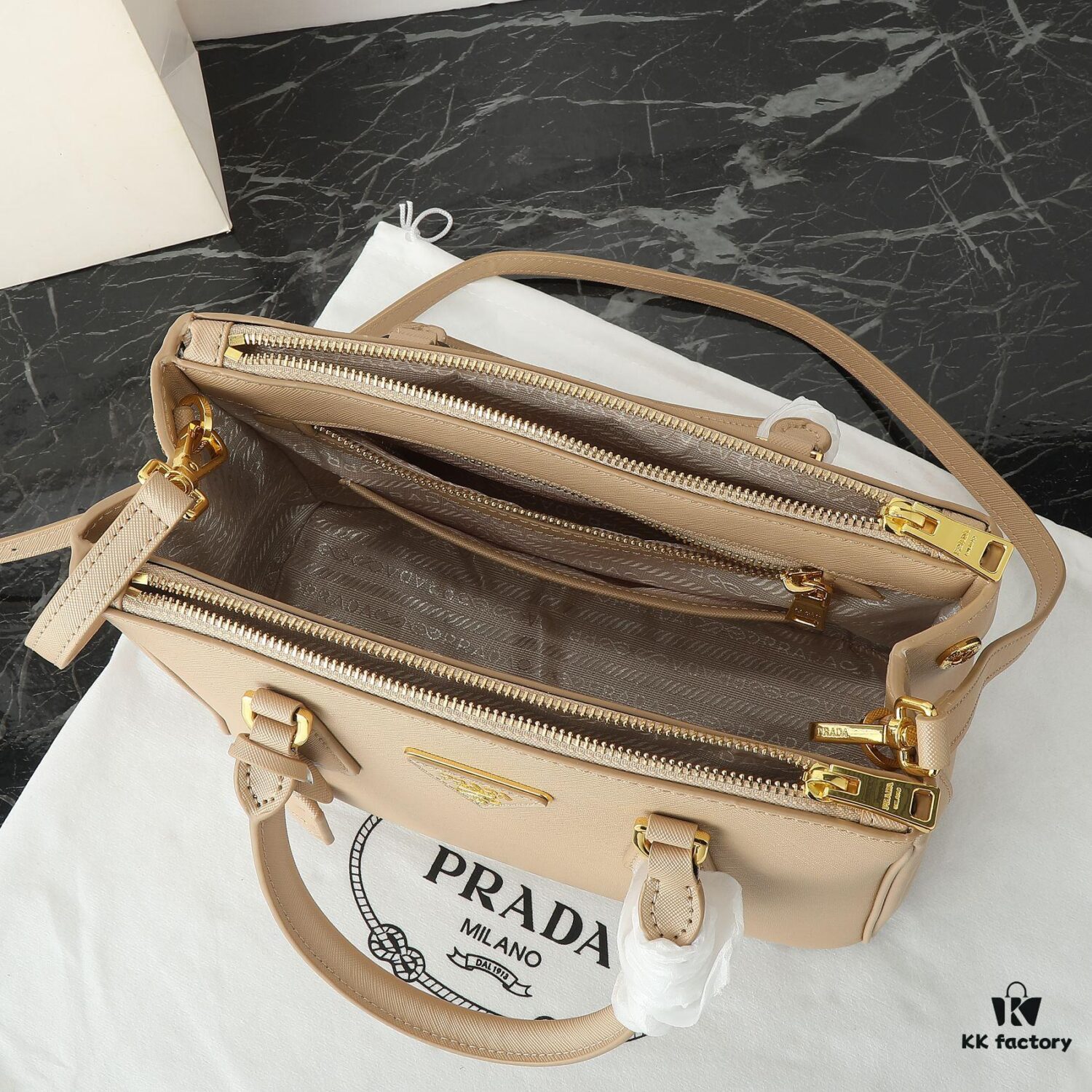 House Super Hot Selling Killer Bag, Saffiano Leather, Dual Top Handles, Detachable Adjustable Leather Shoulder Strap, Gold-Tone Hardware, Triangular Leather with Metal Engraved Logo, Snap Button Closure on Sides, Two Exterior Zip Pockets, Three Interior Compartments Including One Zippered Pocket, Prada-Branded Lining