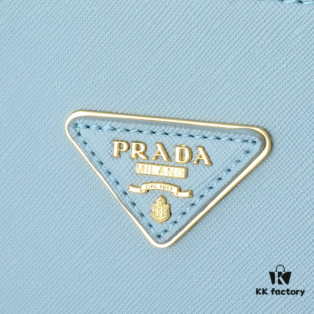 Model 1018 Home Super Hot Killer Bag, Saffiano Leather with Dual Top Handles, Detachable Adjustable Leather Shoulder Strap, Gold-Plated Hardware, Metal Logo Lettering on Triangular Leather Patch, Snap Button Closure on Side, Two Exterior Zip Pockets, Three Interior Pockets Including One Zip Pocket, Prada-Branded Lining