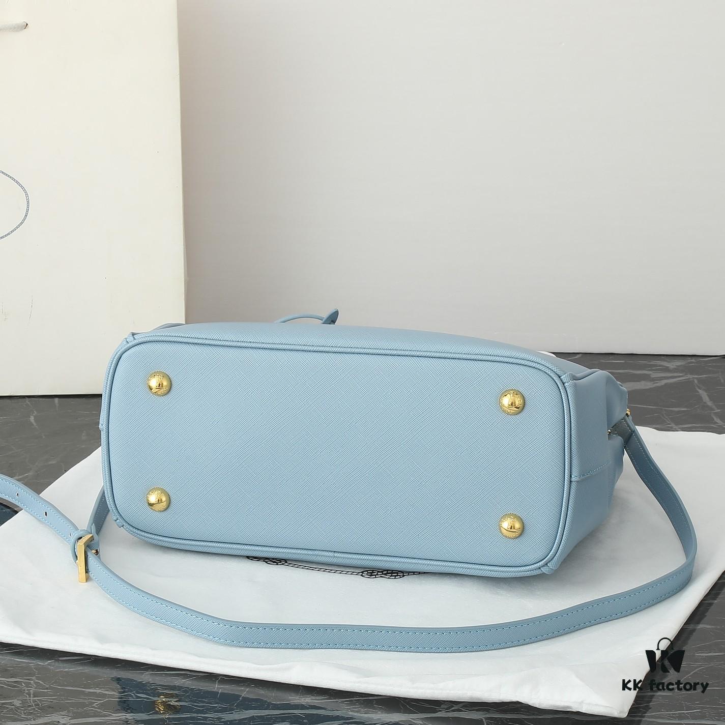 Model 1018 Home Super Hot Killer Bag, Saffiano Leather with Dual Top Handles, Detachable Adjustable Leather Shoulder Strap, Gold-Plated Hardware, Metal Logo Lettering on Triangular Leather Patch, Snap Button Closure on Side, Two Exterior Zip Pockets, Three Interior Pockets Including One Zip Pocket, Prada-Branded Lining