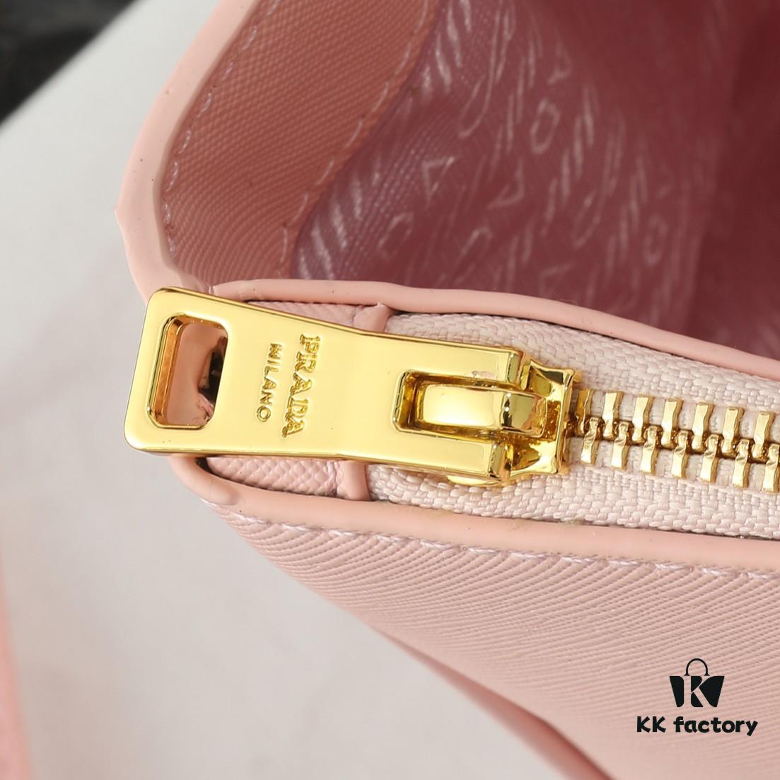 Model 1018 House Super Hot Killer Bag, Saffiano Leather with Dual Top Handles, Detachable Adjustable Leather Shoulder Strap, Gold-Tone Hardware, Metal Logo on Triangular Leather Patch, Snap Button Closure on Side, Two Zippered Outer Pockets, Three Interior Pockets Including One Zippered Compartment, Prada-Branded Lining