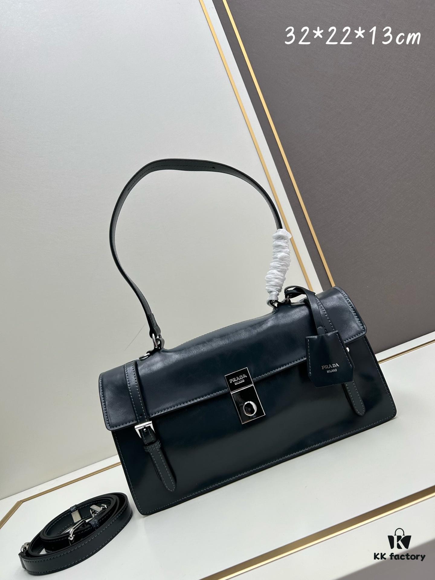 PRADA Counter New Arrival 🎉 (All-Leather Series) [Original Order Quality with Matched Counter Hardware] Full-Grain Wax Oil Calfskin