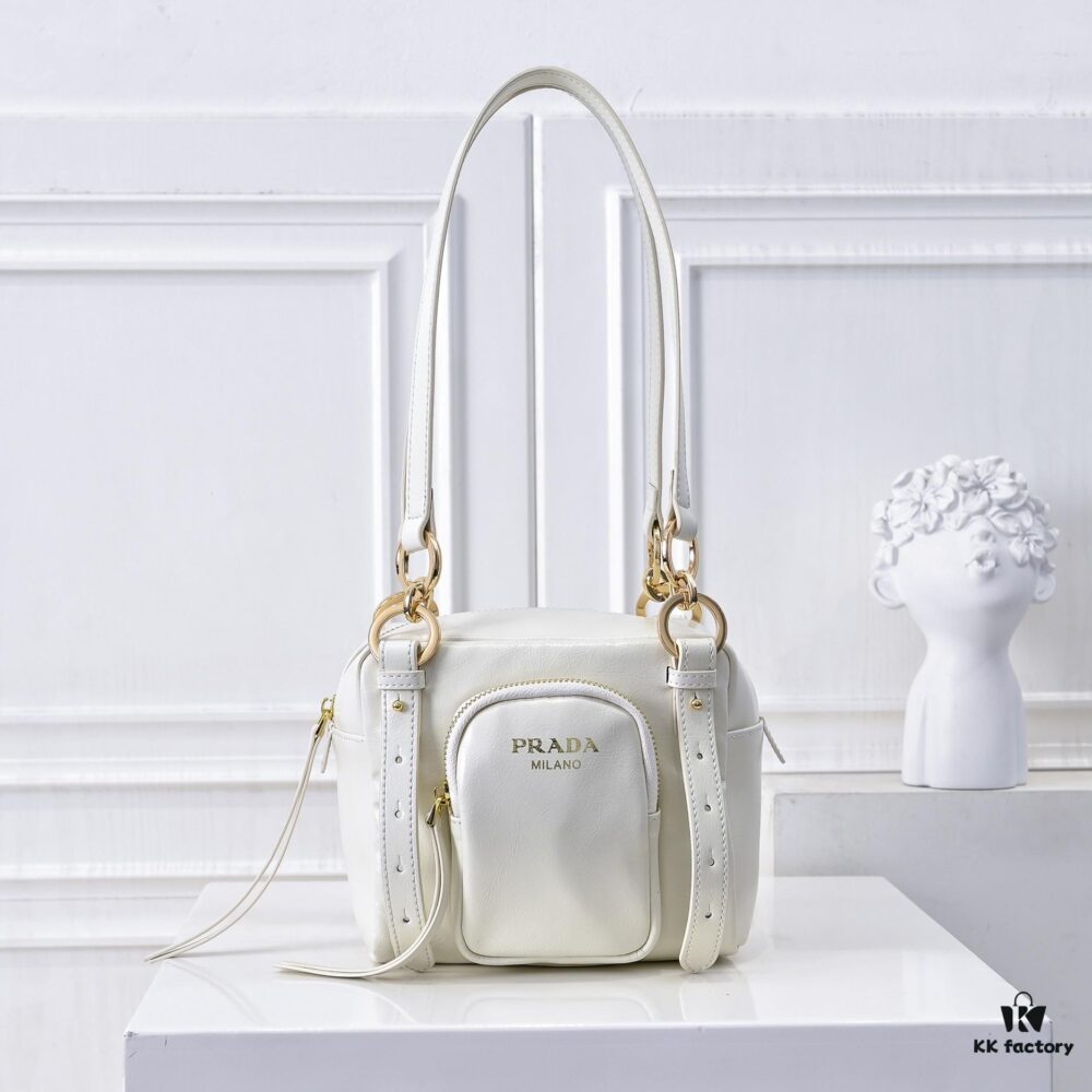 PRADA 2025 Spring New Arrival Waxed Leather Tote Bag