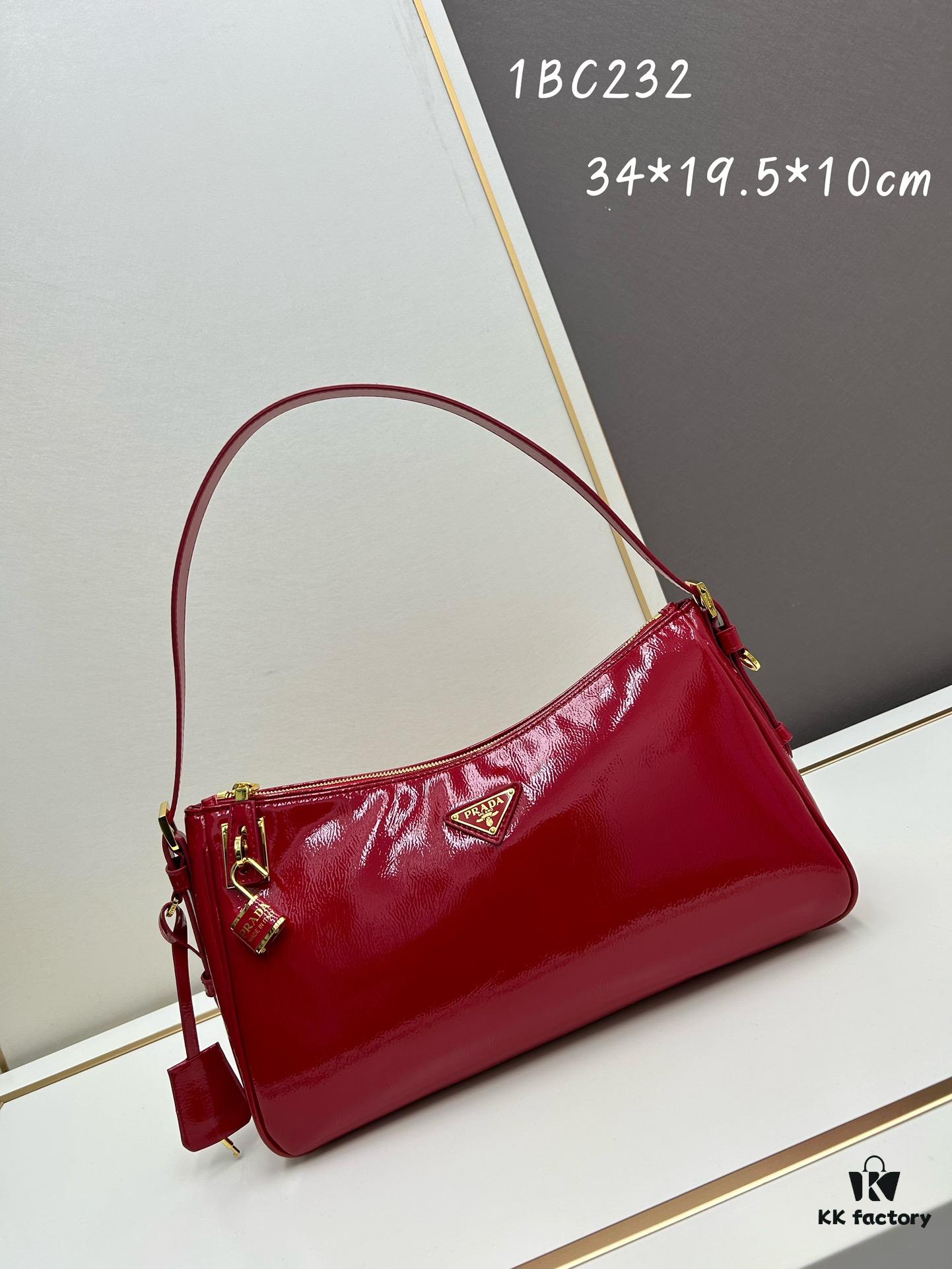 PRADA New Arrival at Official Counter (Full Leather Series) - Top-Grain Crinkled Lacquer Calfskin & Suede Lock Bag