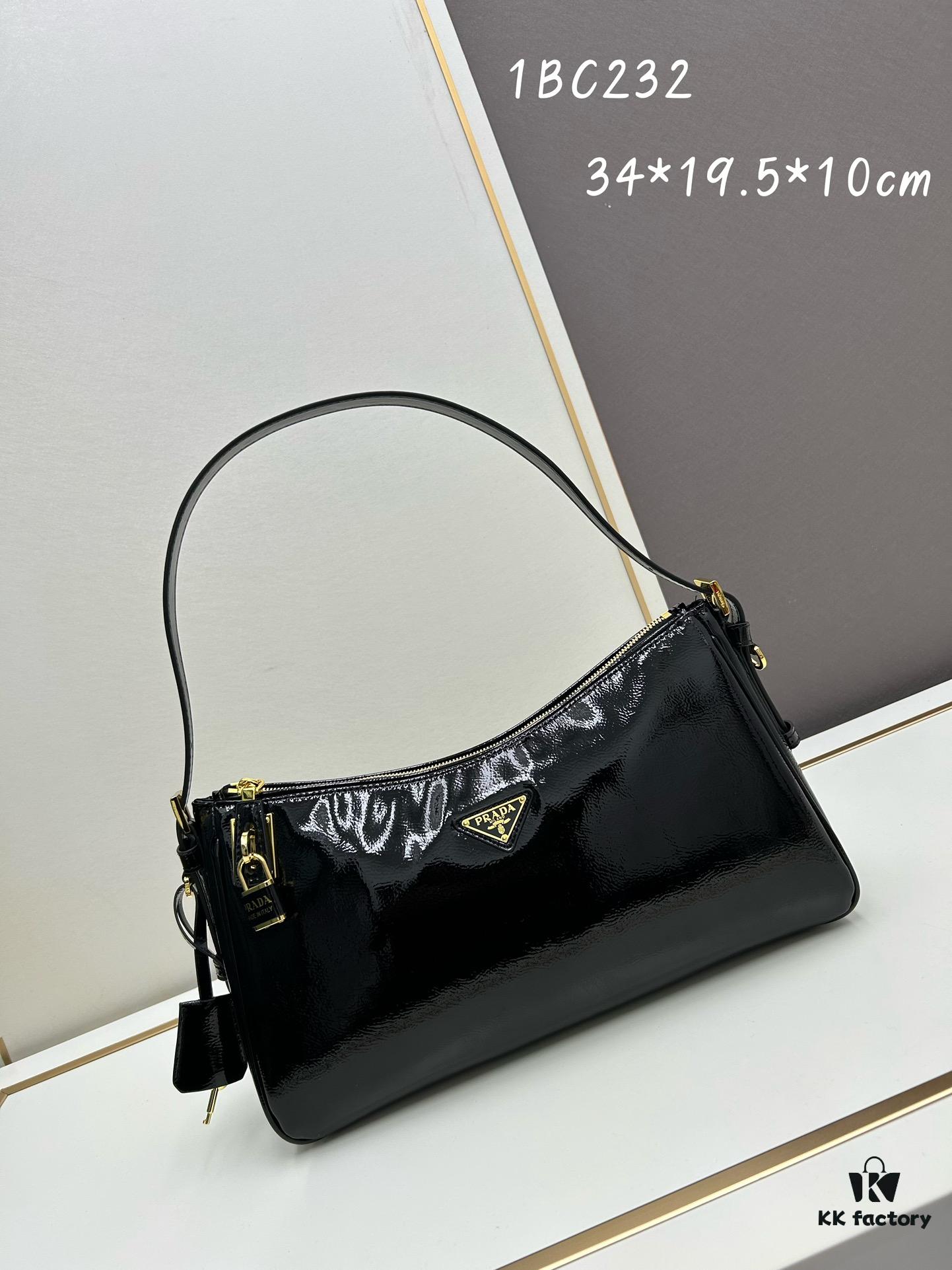 PRADA New Arrival at Official Counter (Full Leather Series) - Top-Grain Crinkled Lacquer Calfskin & Suede Lock Bag