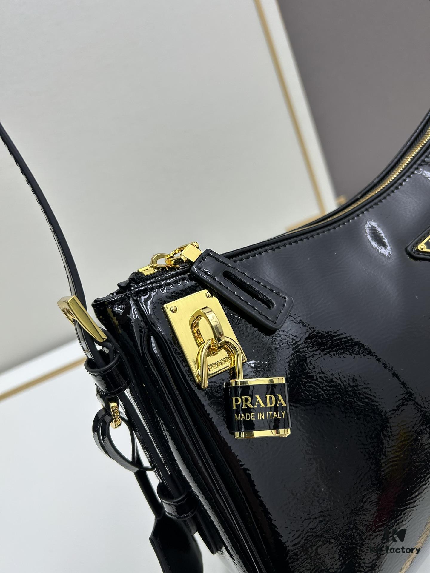 PRADA New Arrival Genuine Leather Shoulder Bag - Full Top-Grain Wrinkled Lacquer Calfskin & Suede Collection