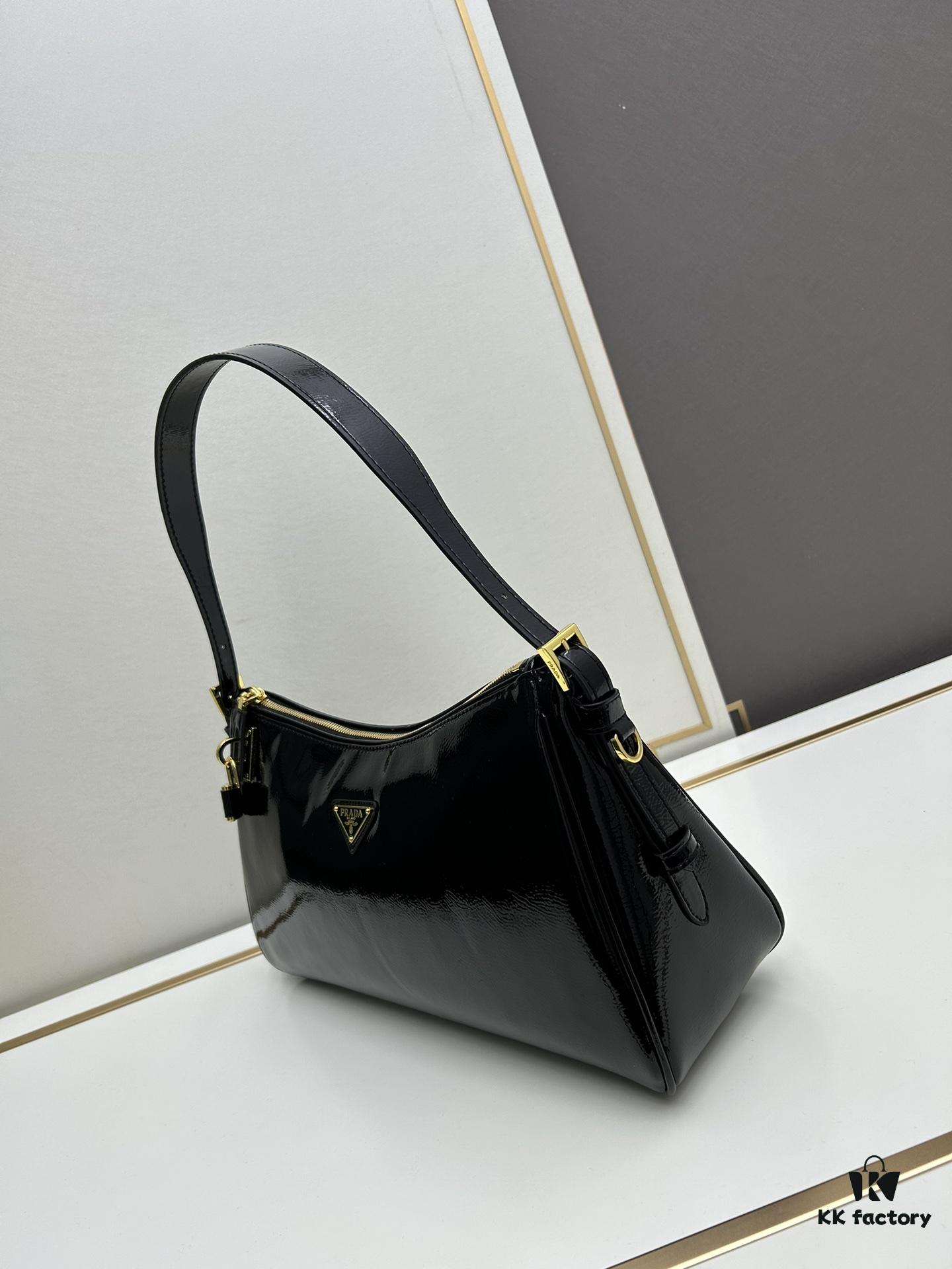 PRADA New Arrival Genuine Leather Shoulder Bag - Full Top-Grain Wrinkled Lacquer Calfskin & Suede Collection