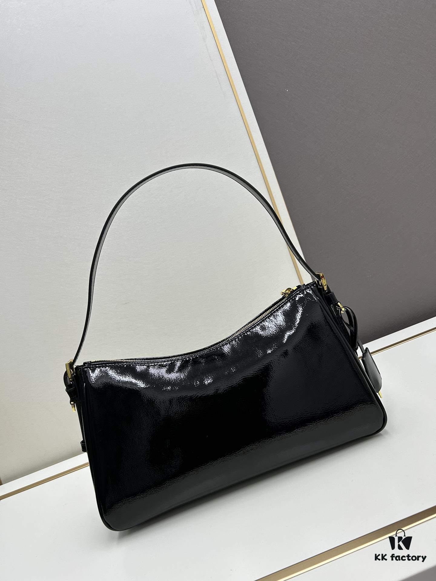 PRADA New Arrival Genuine Leather Shoulder Bag - Full Top-Grain Wrinkled Lacquer Calfskin & Suede Collection