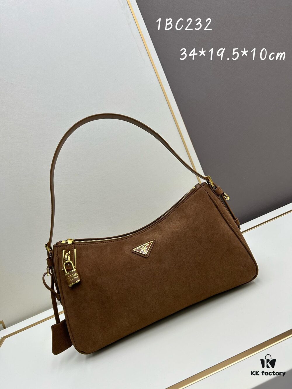 PRADA New Arrival Genuine Leather Shoulder Bag - Full Top Grain Wrinkled Lacquer Cowhide & Suede Closure Bag